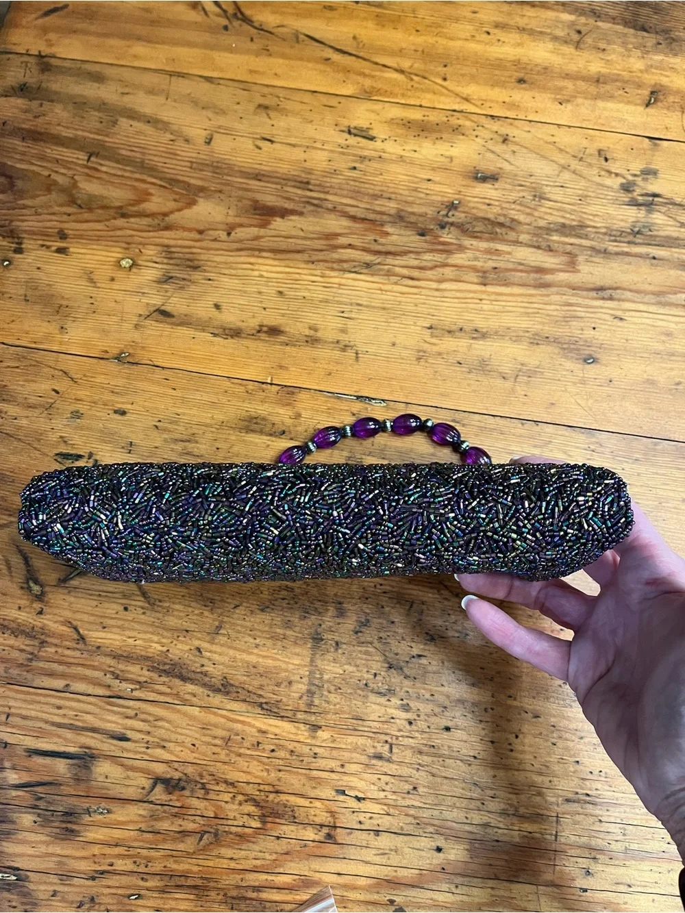 Vintage Carlo Fellini Beaded Evening Clutch Handbag in Plum
